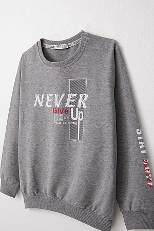 Erkek Çocuk Sweatshirt Motivasyon Temalı Koyu Gri Melanj (8-12 Yaş)