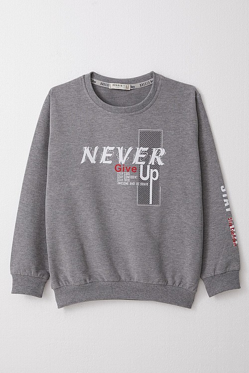 Erkek Çocuk Sweatshirt Motivasyon Temalı Koyu Gri Melanj (8-12 Yaş)