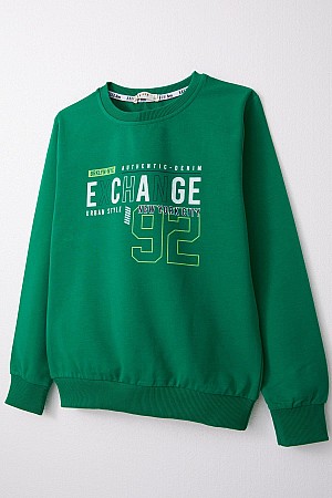 Erkek Çocuk Sweatshirt Yazı Baskılı Koyu Yeşil (4-8 Yaş)