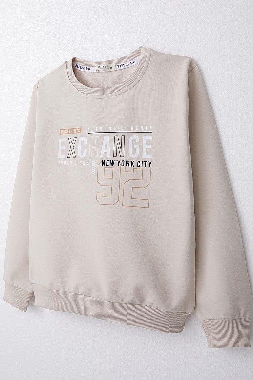 Erkek Çocuk Sweatshirt Yazı Baskılı Bej (4-8 Yaş)