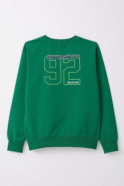 Erkek Çocuk Sweatshirt Yazı Baskılı Koyu Yeşil (4-8 Yaş)