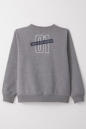 Erkek Çocuk Sweatshirt Yazı Baskılı Koyu Gri Melanj (4-8 Yaş)