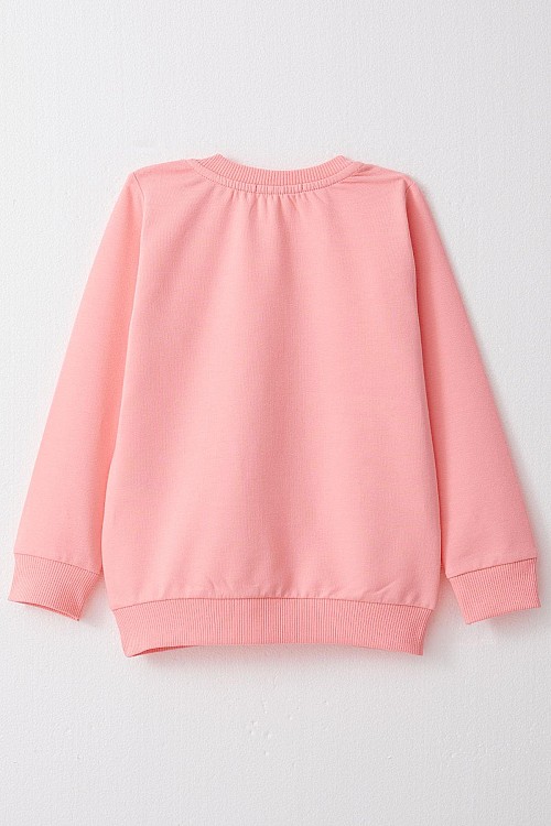 Kız Çocuk Sweatshirt Ayıcık & Yazı Baskılı Pembe (1.5-5 Yaş)