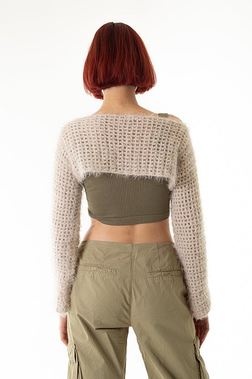 Bej El Örgüsü Crop Top