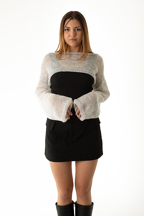 Gri Salaş Angora Crop Top