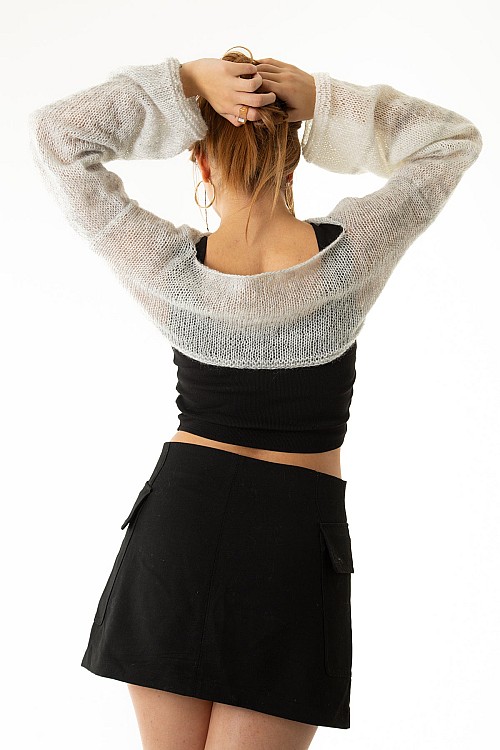 Gri Salaş Angora Crop Top