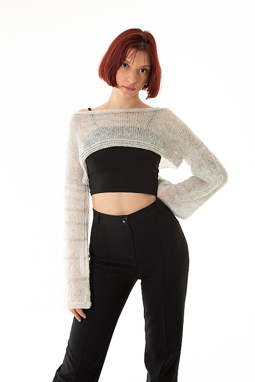 Gri Salaş Angora Crop Top