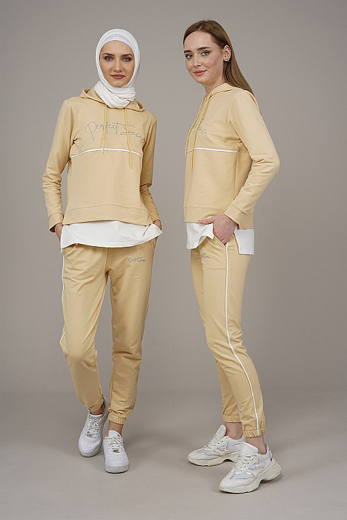 Wholesale - Women's Tracksuit Set Beige - DepoTextile