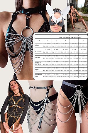 4lü Deri Fantezi Harness Siyah Set Özel Tasarım Premium Model 800760