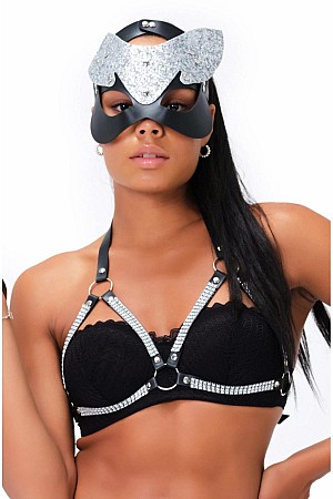 Maske Ve Kırbaçlı Göğsü Taşlı Harness 800357