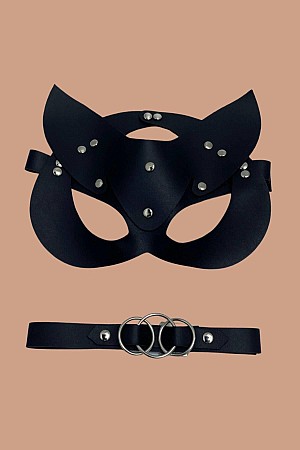 Siyah Harness Sexi Maske Ve Siyah Boyun Deri Aksesuarı 800250